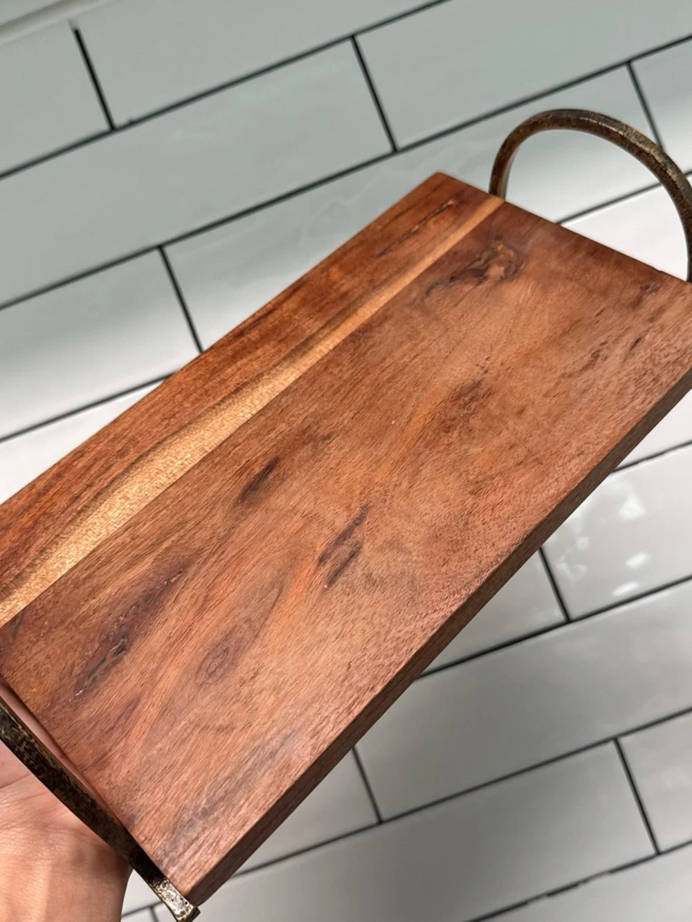 Wood Trivet Tray with Metal Handles - Brown